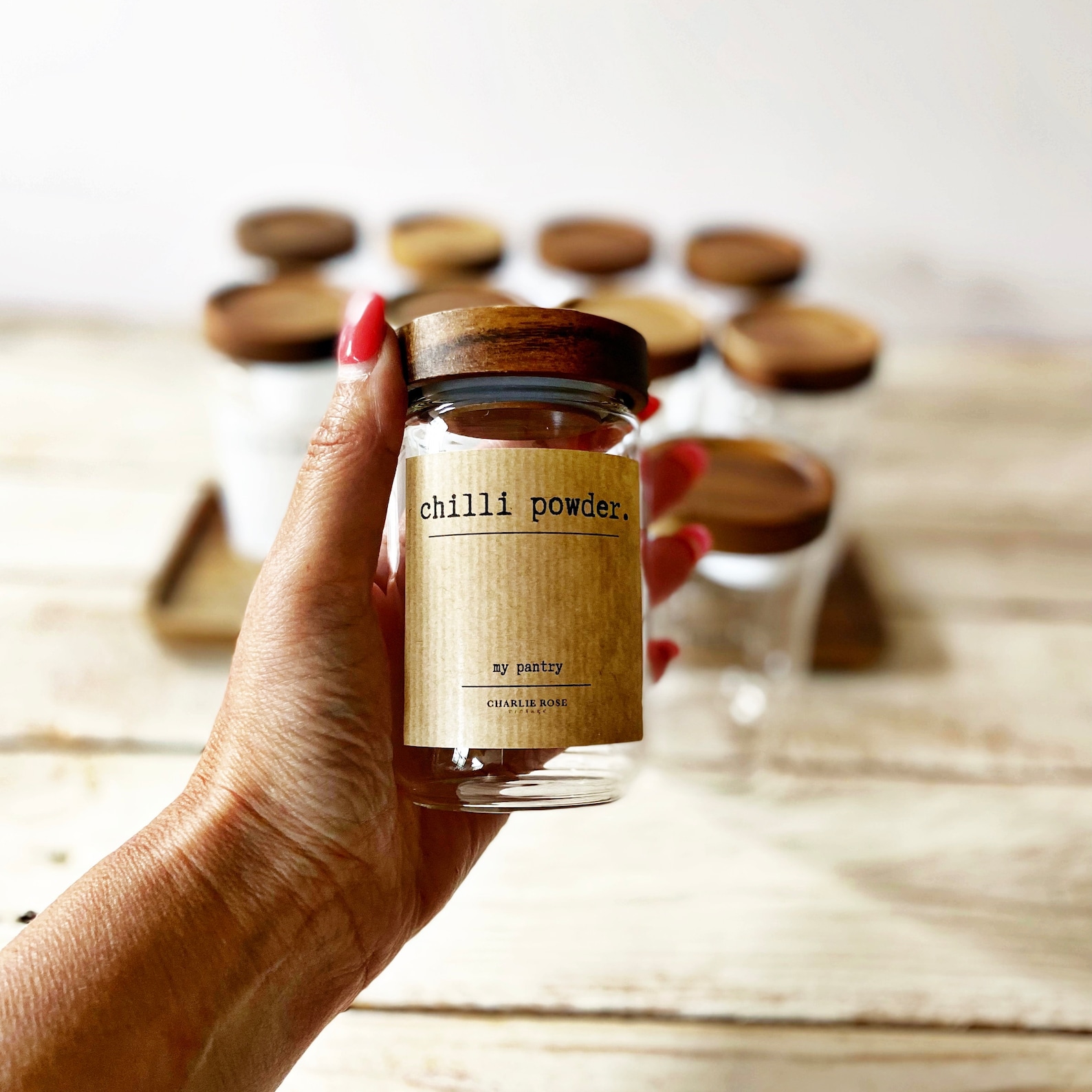 Spice and Herb Jars. Glass Jars With Acacia Wooden Lid. Pantry Etsy UK