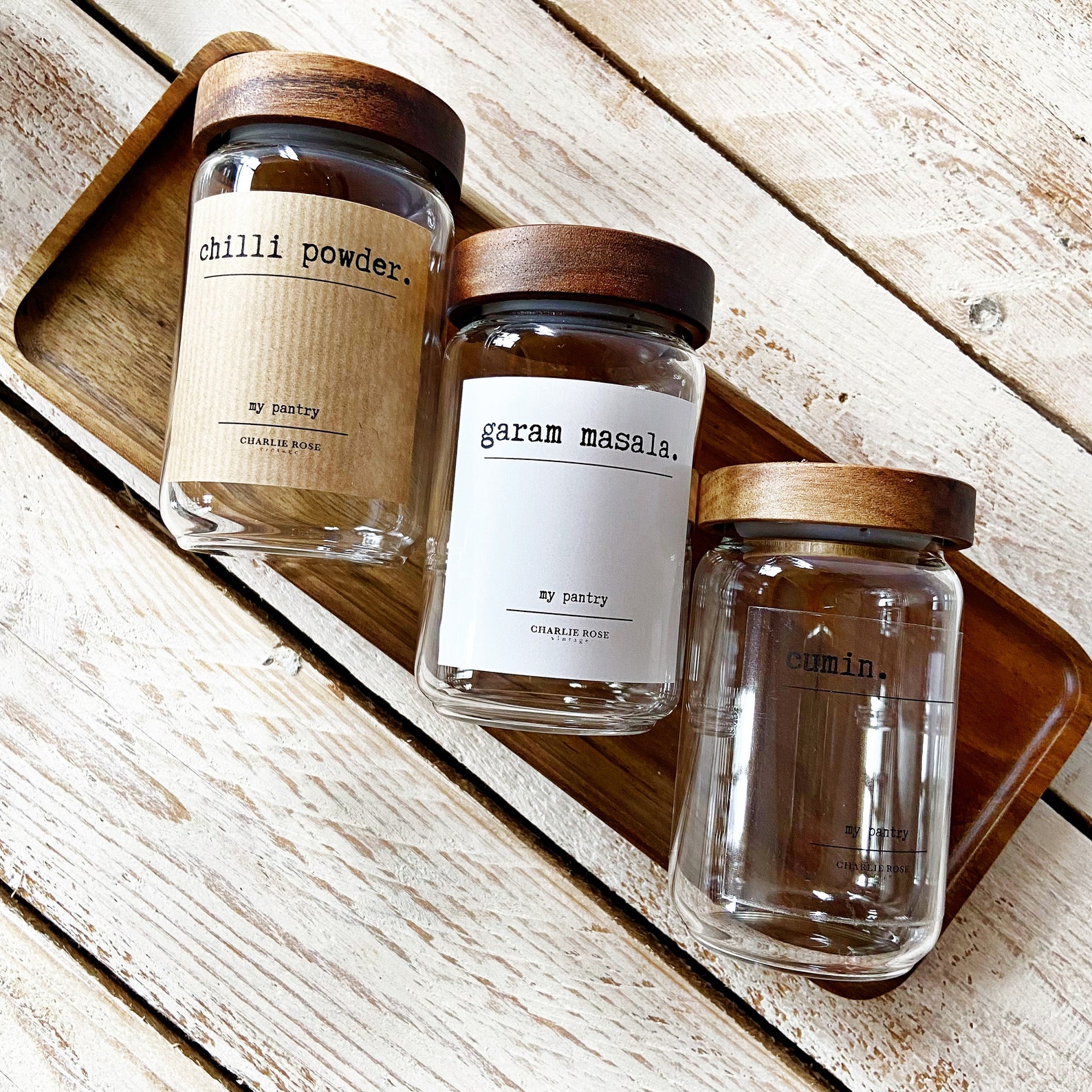 Spice and Herb Jars. Glass Jars With Acacia Wooden Lid. Pantry Etsy UK