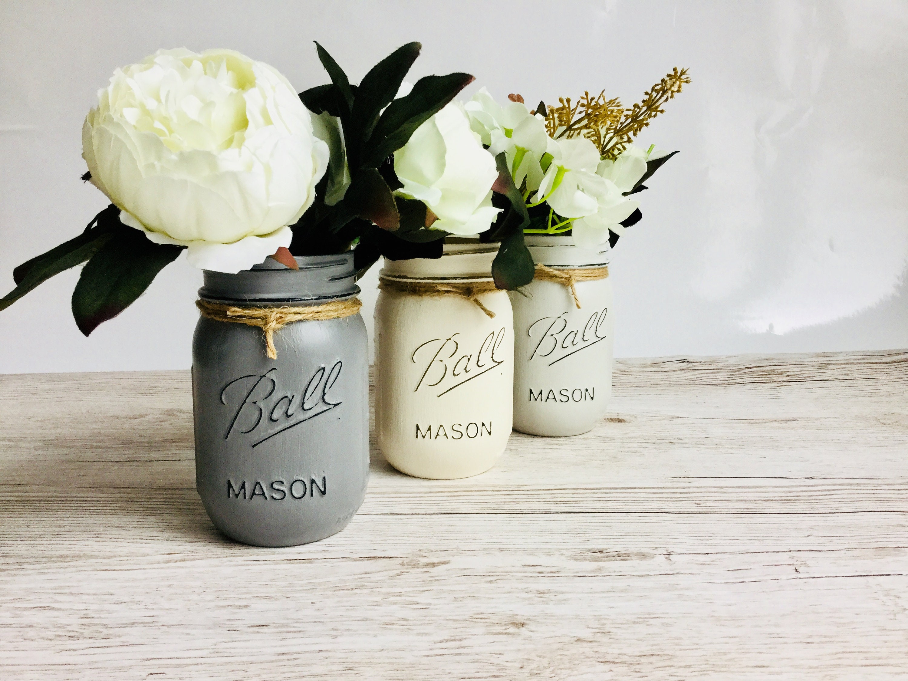 Set of 3 painted mason jars. 500ml. Mason Ball Jars. Kilner. Etsy