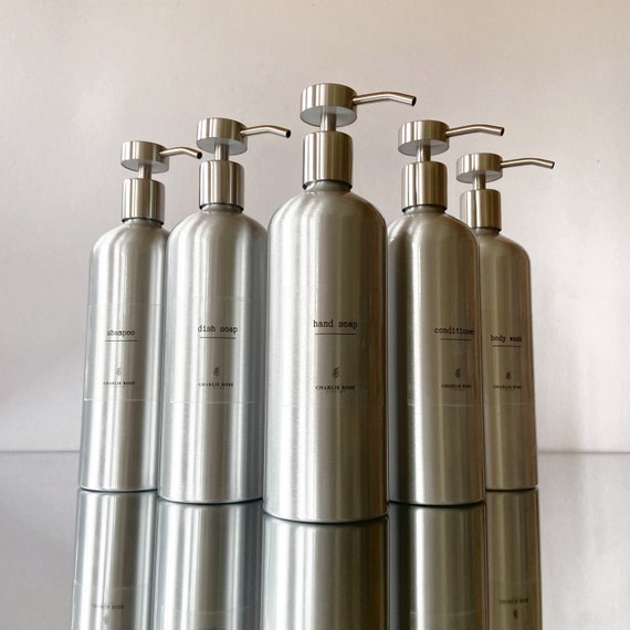 NEW Refillable Aluminium Bottle: 500ml with Waterproof Label, Soap dispenser, kitchen, bathroom