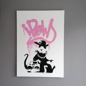 Banksy Gangsta Rat Stencil Art – Hand Sprayed Canvas Print