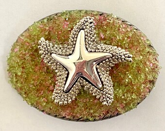 Handmade Buckle Pink and Green Silver Beaded Starfish