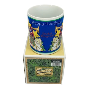 Pocket Dragon - Happy Holidays  Mug  Boxed World Of Pocket Dragons by Real Musgrave  Retired Vintage Handmade CWSL    Highly Collectable