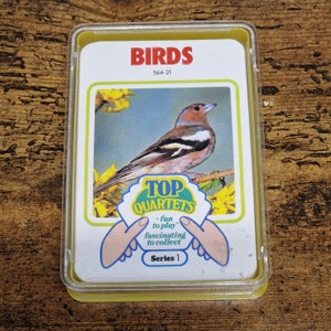 Juego de cartas Top Quartets Birds El juego de cartas para coleccionistas Alemania Occidental Retro Vintage 1970s Estuche de plástico