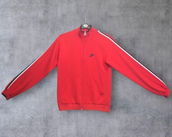 Veste de survêtement Nike Homme M Rouge avec fermeture éclair rétro Swoosh Athletic Y2K Rayures Manches