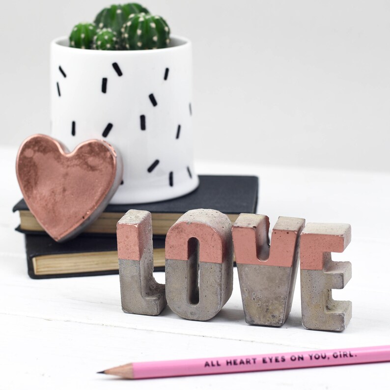 Concrete Copper Love Letter Set Valentines Gift Concrete Etsy