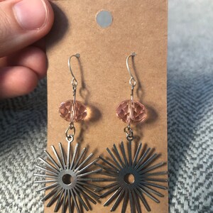 Pink Crystal Beaded Star Earrings / Crystal Star Earrings