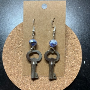 Vintage Key Earrings / Beaded Key Earrings