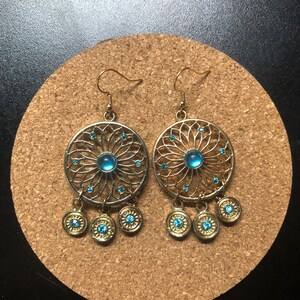 Gold and Blue Medallion Round Earrings