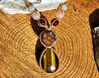 Ayahuasca Jewelry, Tigers Eye Jewelry, Tigers Eye Necklace, Ayahuasca Jewelry, Handmade Crystal Jewelry, Wrapped Pendants, Ceremony Necklace