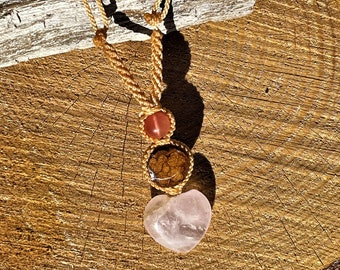 Light Rose Quartz, Rose Quartz Jewelry, Ayahuasca Jewelry, Handmade Crystal Jewelry, Ceremony Necklace, Crystal Jewelry, Love, Tigers Eye,