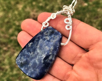 Sodalite Crystal Pendant, Wire Wrapped Crystal Pendant, Crystal Jewelry, Wire Wrapped Crystals, Sodalite Necklace, Crystal Pendants, Silver,