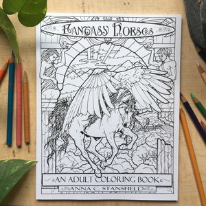 Fantasy Horses Coloring Book, Adult Coloring Book, Fantasy Coloring, Unicorns, Pegasus, Horses