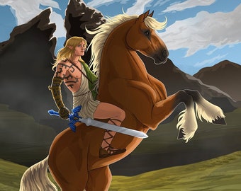 Tears of the Kingdom Kunstdruck – Zelda, Link, Pferd (11x14)