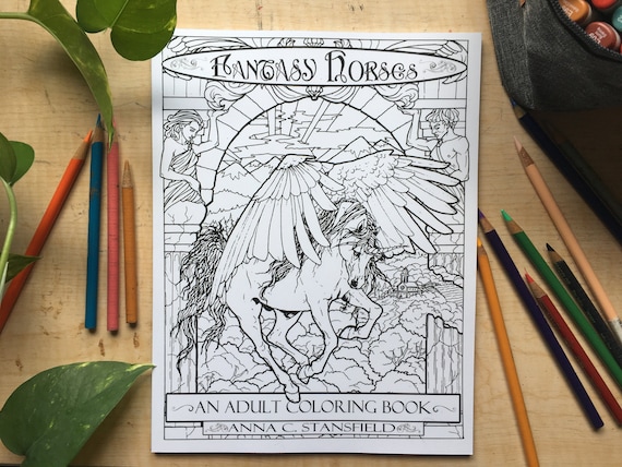 Fantasy Horses Coloring Book, Adult Coloring Book, Fantasy Coloring, Unicorns, Pegasus, Horses
