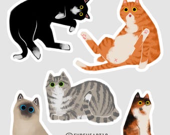 Niedliches Katzen-Stickerblatt - Wasserfester Vinyl-Aufkleber