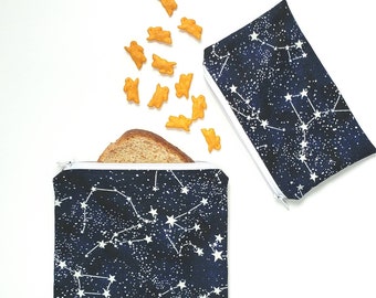 Reusable snack bag, reusable sandwich bag, snack bag, kids lunch, sandwich bag, zippered pouch, green home, food baggies, constellations
