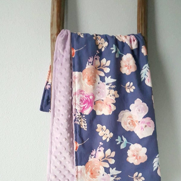 Watercolor Floral Baby Blanket: Lavender Minky Cuddle Blanket