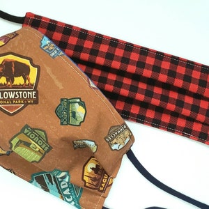 Face mask, comfortable face mask, face covering, reusable face mask, facemask, men&#39;s facemask, plaid facemask, red and black, National Parks