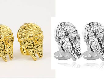 Millennium Falcon Cufflinks Star Wars Silver-Gold Tone Cufflinks + Gift Box