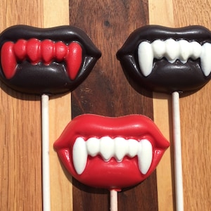 VAMPIRE Chocolate Lollipop//12 Count//Birthday Favor//Halloween Party//Halloween Treat//Vampire Party//Dracula//Rocky Horror//Fang Lollipop image 1