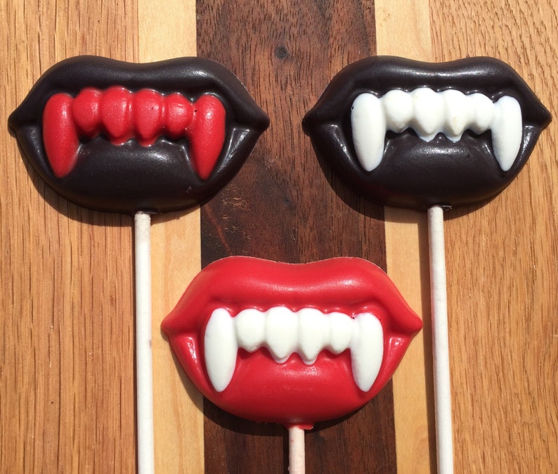 VAMPIRE Chocolate Lollipop//12 Count//Birthday Favor//Halloween Party//Halloween Treat//Vampire Party//Dracula//Rocky Horror//Fang Lollipop image 1