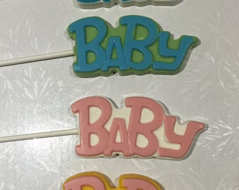 BABY CHOCOLATE LOLLIPOPS/12 Count/Baby Shower Favor/Gender Reveal Party/New Parent Gift/