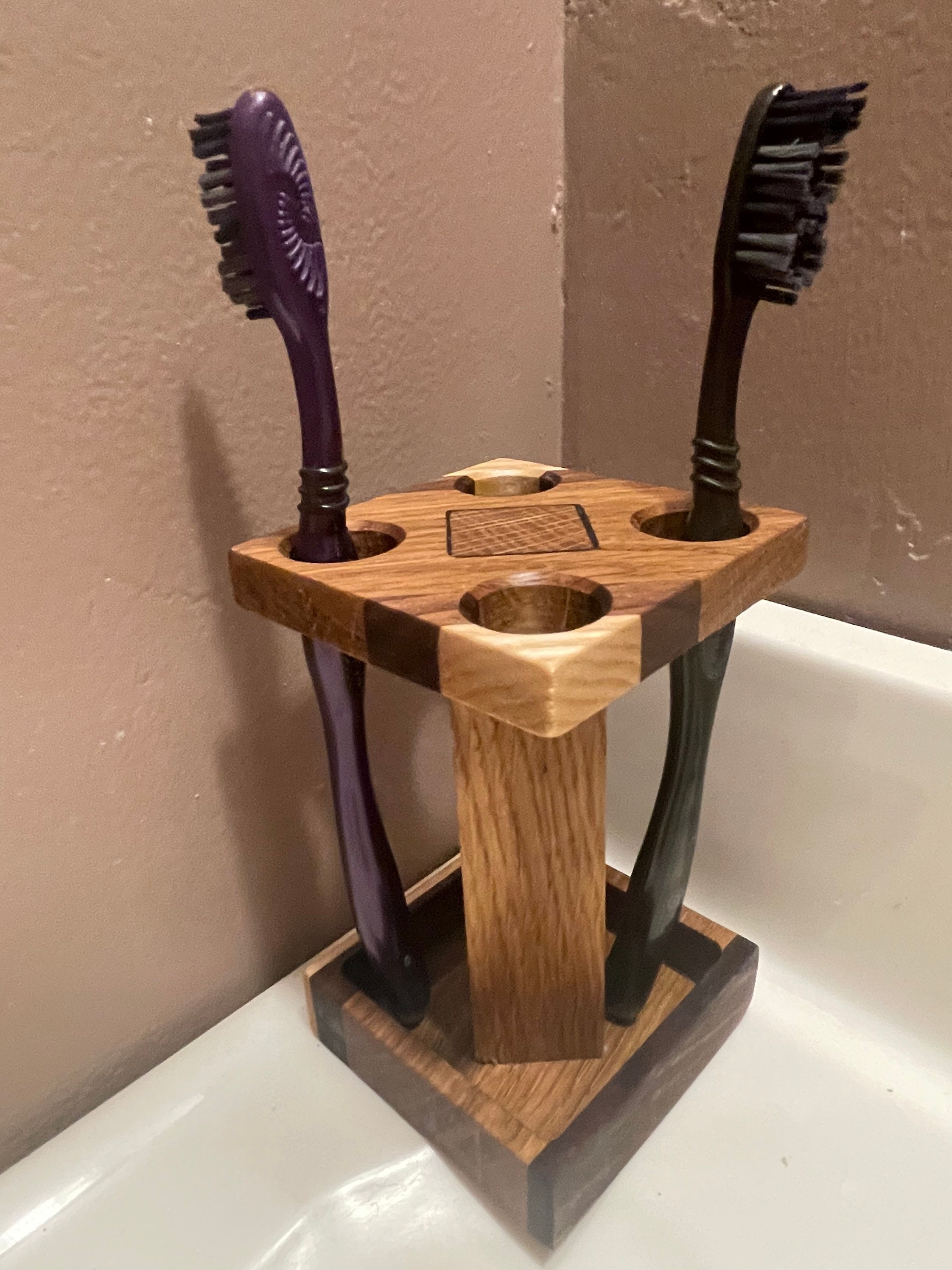 Solid Wood Handcrafted Toothbrush Holder, Bathroom, Sink 