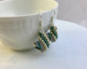 Beaded Earrings, Gift, Shell Shaped Earrings, Turquoise Color, Silver, Gold, NAOKism, Gift, Handmade, Jewelry, Unique