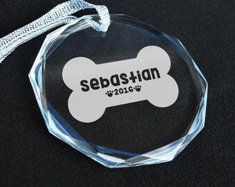 Personalized Dog Bone Laser Engraved Crystal Ornament - Crystal Ornament - Laser Engraved - Christmas Gift Ideas - Pet Christmas - Love Dogs