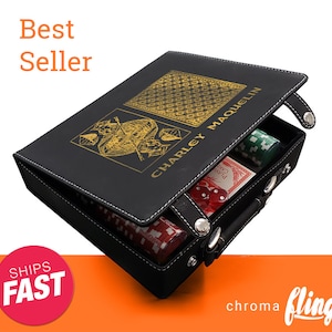 King Of Spades Personalized Laser Engraved Poker Chip Set-Black Case With Gold Engraving-Custom Poker Game-Personalized Poker Case-Poker Set