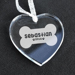 Personalized Dog Bone Heart Laser Engraved Crystal Ornament - Crystal Ornament - Laser Engraved - Christmas Gift Ideas - Pet Christmas
