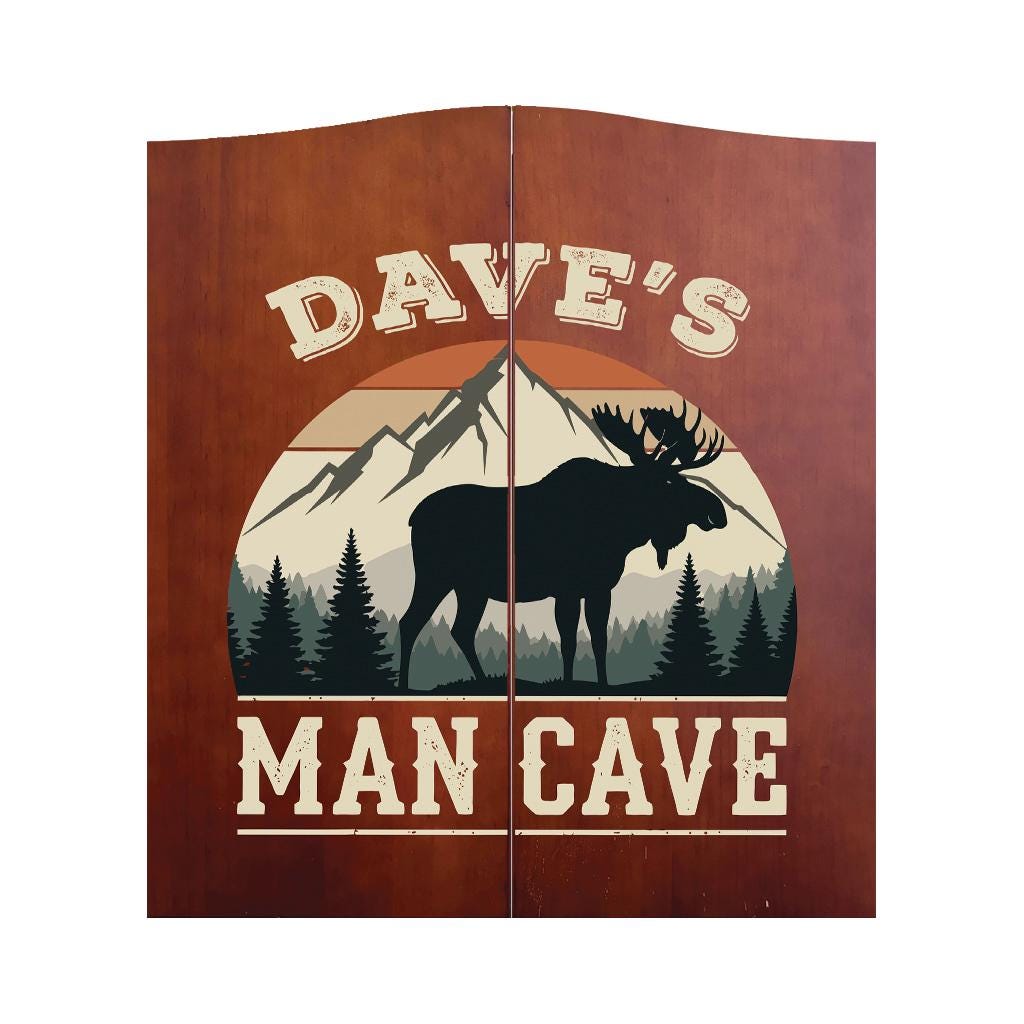 Personalized Dartboard Cabinet - Moose Mancave Brown Wood