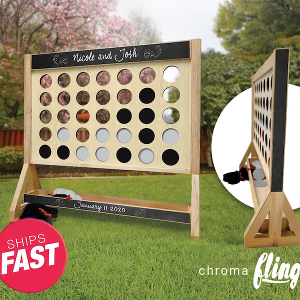 Chalkboard Wedding Personalized Giant Fast Four Game with Travel Bag  - Outdoor Lawn Game