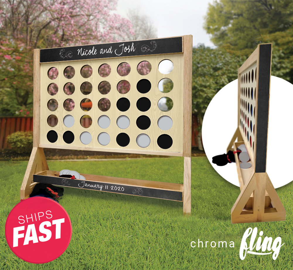 Chalkboard Wedding Personalized Giant Fast Four Game With Travel