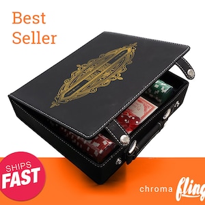 Retro Framed Personalized Laser Engraved Poker Chip Set-Black Case With Gold Engraving-Custom Poker Game-Personalized Poker Case-Poker Set