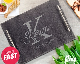 Personalized Family Established with Monogram Slate Tray Board - Custom Laser Engraved - Slate Serving Tray Board -  Personalized Slate Tray