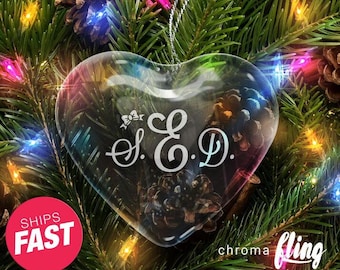 Personalized Bow Monogram Heart Laser Engraved Crystal Ornament - Crystal Ornament - Laser Engraved - Christmas Gift Ideas - Custom Ornament