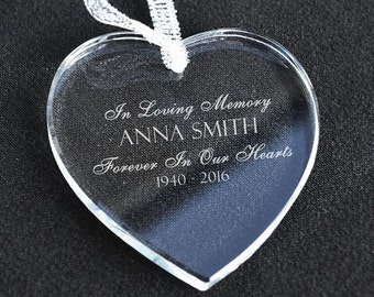 Personalized &quot;In Loving Memory&quot; Heart Laser Engraved Crystal Ornament - Crystal Ornament - Laser Engraved - Christmas Gift Ideas - Remember
