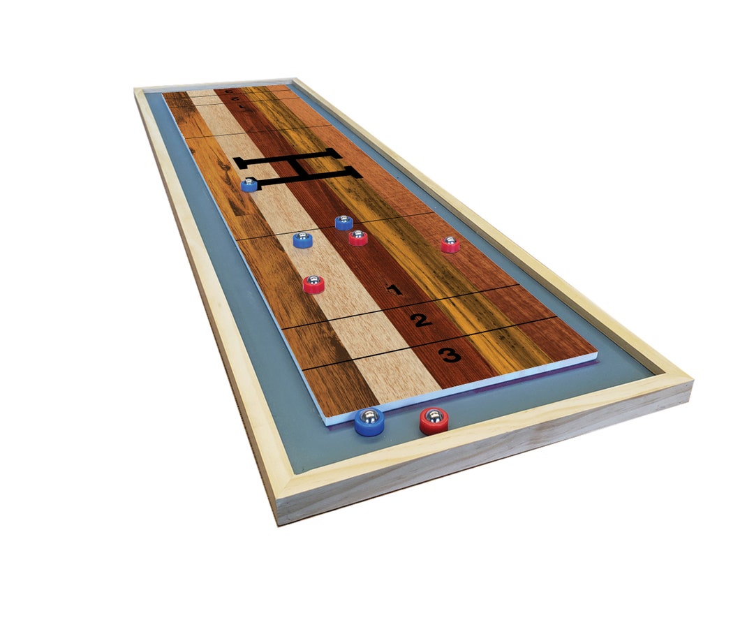 Multicolored Monogram Dark Shuffleboard Mini Shuffleboard With Red and