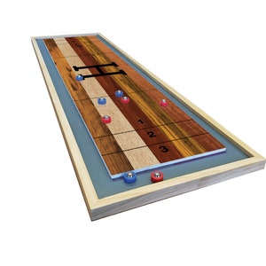 Multicolored Monogram Dark Shuffleboard - Mini Shuffleboard with Red and Blue Bearings - Tabletop Game