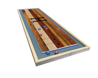 Multicolored Monogram Dark Shuffleboard - Mini Shuffleboard with Red and Blue Bearings - Tabletop Game