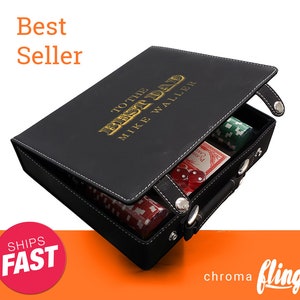 Personalized Best Dad Laser Engraved Poker Chip Set-Black Case With Gold Engraving-Custom Poker Game-Personalized Poker Case- Poker Set