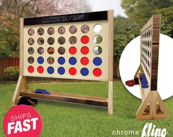 Personalized Bourbon Barrel Giant Fast Four Game with Travel Bag - Outdoor Lawn Game - Jumbo