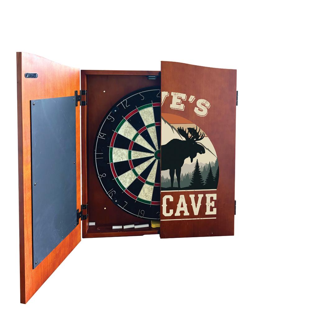 Personalized Dartboard Cabinet - Moose Mancave Brown Wood