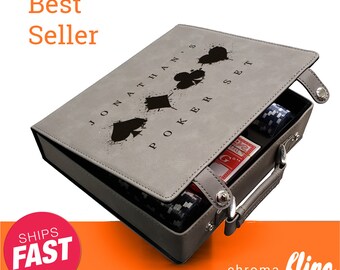 Card Suits Splatter Laser Engraved Poker Chip Set- Gray Case With Black Engraving-Custom Poker Game-Personalized Poker Case-Poker Set