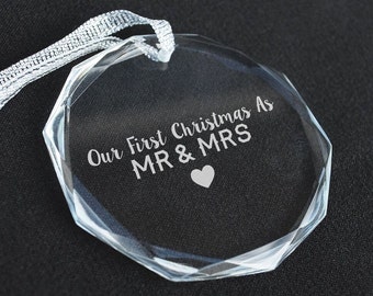 Our First Christmas Laser Engraved Crystal Ornament - Crystal Ornament - Laser Engraved - Christmas Gift Ideas - Couples Ornament