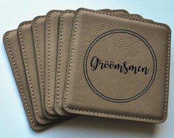 Groomsmen Leather Coaster Gift - Groom Coaster Gift - Custom Leather Coaster - Groomsmen Gift - Leather Coaster Set - Leather - Wedding