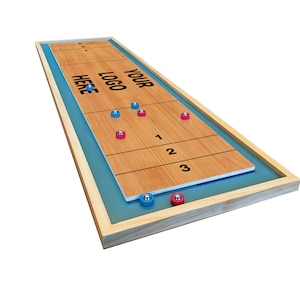 Your Logo Here Shuffleboard - Mini Shuffleboard with Red and Blue Bearings - Tabletop Game