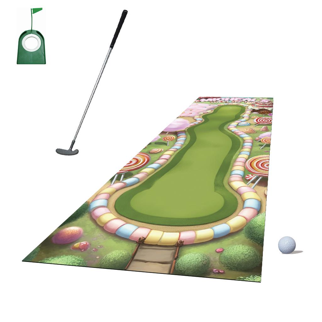 Candy Land Personalized Putting Mat Game Set - Includes Putter, Goal with Flag, Golf Ball - Mini Golf Game